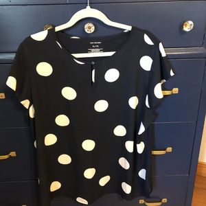 Polka dot navy blue and white blouse